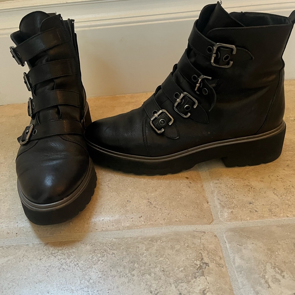 Paul Green Leather Buckle Ankle Boots